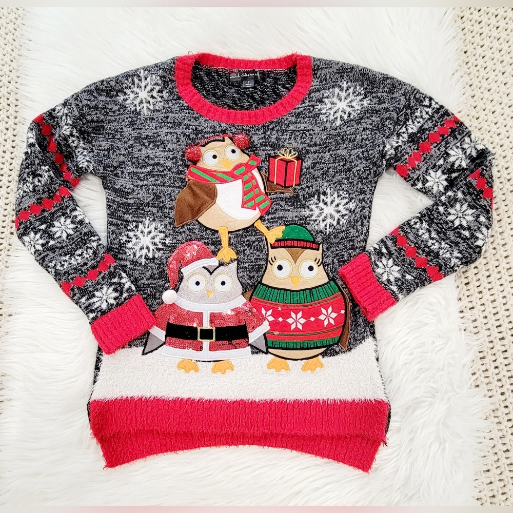 United States Sweaters Owls Ugly Christmas Sweater Black Pompoms Small‎